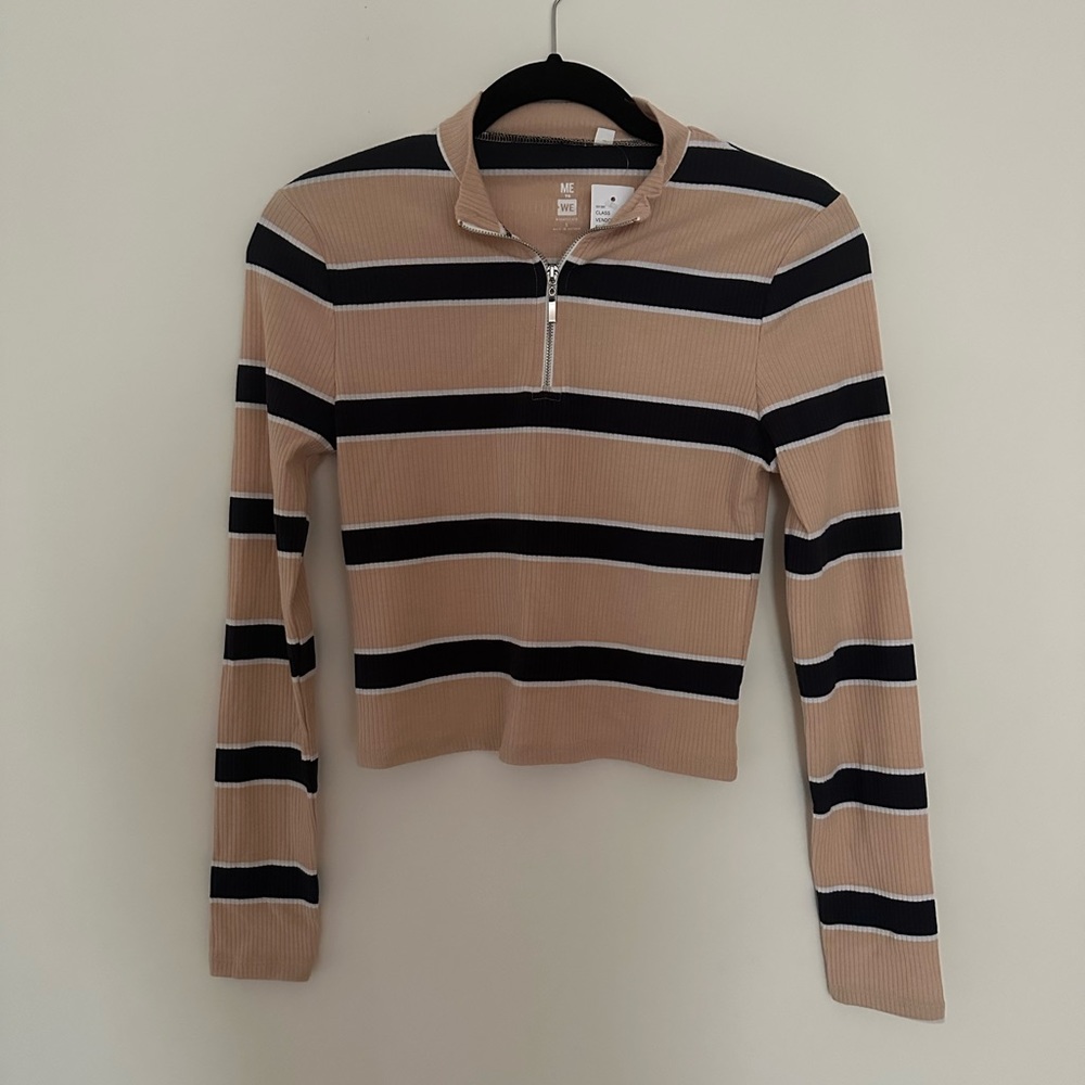 Pacsun Striped Quarter Zip Long Sleeve Top Size Small